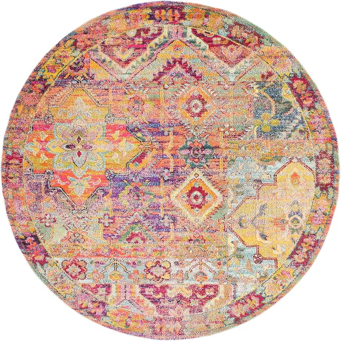 Unique Loom Monterey Collection Area Rug - Aztec (8' Round Multi/Blue)