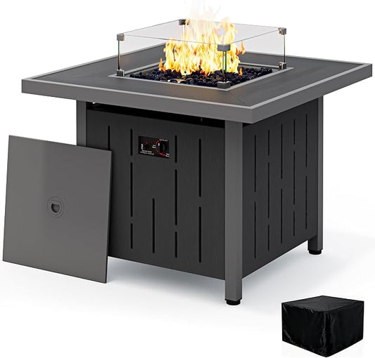 SERWALL Outdoor Propane Fire Pit Table with seating for a backyard fire pit setup