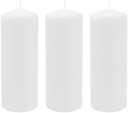 Stonebriar 3 Pack Tall 3 x 8 Inch 80 Hour Long Burning Unscented White Wax Pillar Candles by StonebriarCollection
