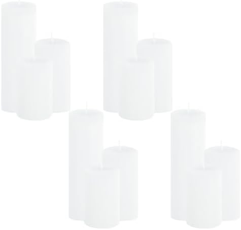 12-Pack White Pillar Candles Bulk Set by CHICERA
