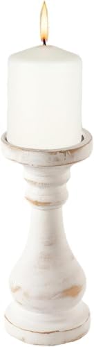CedarLux Rustic Pillar Candle Holder, 8.5 Inch Tall White Wooden Candlestick Holders, Farmhouse Candle Stands for Pillar Candle, Decorative Wood Candlestick Holders for Living Room, Table Centerpiece by CEDARLUX