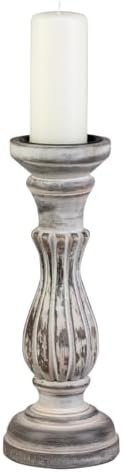 Biedermann & Sons Washed Wooden Pillar Candle Holder, White, 6 Inch Tall, Fits Up to 3 Inch Pillar Candles, Decorative Candle Stand for Mantels, Tables and Shelves by BiedermannSons