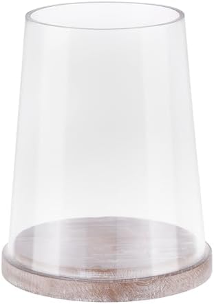 6" Wide Glass Hurricane Candle Holders with Handmade Sturdy Glass Sleeves and Distressed Brown Wood Base for Pillar Candle & Plants, Industrial, Farmhouse, Display Cloche Bell Jars, Table Centerpiece by Unknown