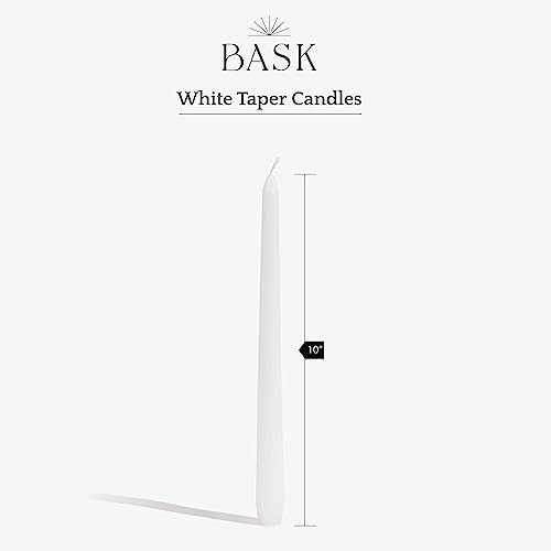 Bask 10-inch Taper Candles - Unscented and Dripless - Burns for 8 Hours - Home Decor for Dinner Table, Kitchen, and Bedroom - Perfect for a Romantic Date or Anniversary - 12-Pack - White - Image 3