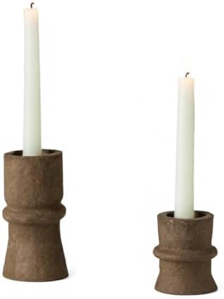 Romadedi Brown Paper Mache Taper Candle Holders, Set of 2 by ROMADEDI