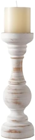 CedarLux Rustic Pillar Candle Holder, 11 Inch White Wooden Candlestick Holders, Farmhouse Candle Stands for Pillar Candle, Decorative Wood Candlestick Holders for Living Room, Table Centerpiece by CEDARLUX