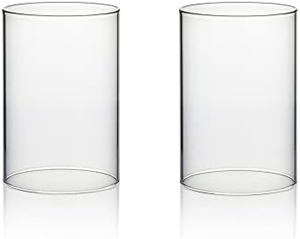 WGVI Hurricane Candle Holder Sleeve, Wide 5", Height 8", Clear Glass Cylinder Candleholder, Chimney Tube, Open Ended Candle Shade, 2 Piece by WGVInternational-OpusGlassware