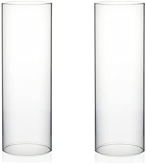 WGVI Hurricane Candle Holder Sleeve, Wide 4", Height 12", 2 Pieces, Clear Glass Cylinder Open Both Ends, Chimney Shade Tube (HST0412_2pc) by WGVInternational-OpusGlassware