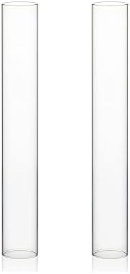 WGVI Hurricane Candle Holder Sleeve, Wide 2", Height 14", 2 Pieces, Clear Glass Cylinder Open Both Ends, Chimney Shade Tube (HST0214_2pc) by WGVInternational-OpusGlassware