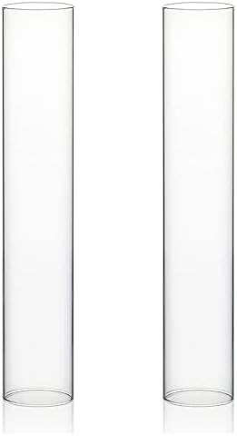 WGVI Hurricane Candle Holder Sleeve, Wide 2.5", Height 14", 2 Pieces, Clear Glass Cylinder Open Both Ends, Chimney Shade Tube (HST2514_2pc) by WGVInternational-OpusGlassware