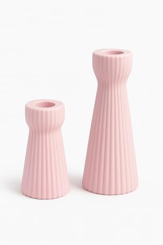 Taper Candle Holders for Candlesticks Ceramic Candle Stick Candle Holder- Set of 2 Decorative Candle Stand for Wedding Decor,Dinner Party and Table Centerpieces,Housewarming Gift Pink by SCBLOOM