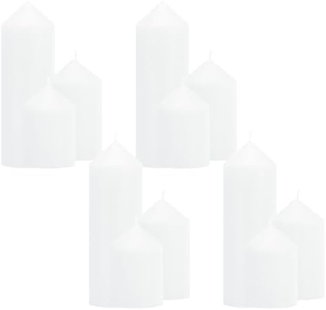 12 Pcs Unscented White Pillar Candles Bulk Set by CHICERA