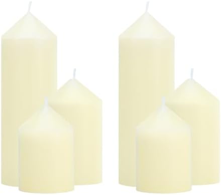 6 Pcs Ivory Pillar Candles Bulk Set, 3 Different Lengths 2 x 3/4/6 Inch (2 Each), Dripless Unscented Smokeless,Hurricane Candles,Gives You a Better Atmosphere When Organizing an Event Party. by Trxvxo