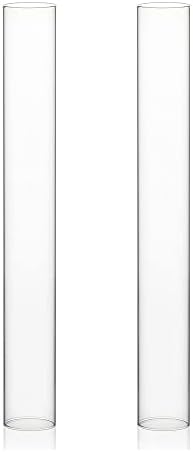 WGVI Hurricane Candle Holder Sleeve, Wide 2", Height 16", 2 Pieces, Clear Glass Cylinder Open Both Ends, Chimney Shade Tube (HST0216_2pc) by WGVInternational-OpusGlassware