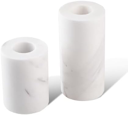 Candle Holders True Natural Marble Wick 0.35" Thick Set of 2 Decorative Candlestick Holder for Christmas Birthday Party Dinning for 3/4 inch Candles Color White (ZT004) by WORHE