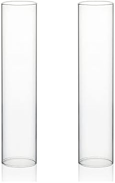 WGVI Hurricane Candle Holder Sleeve, Wide 3", Height 14", 2 Pieces, Clear Glass Cylinder Open Both Ends, Chimney Shade Tube (HST0314_2pc) by WGVInternational-OpusGlassware