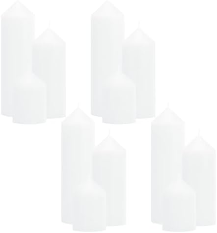12-Pack White Pillar Candles Bulk Set by CHICERA