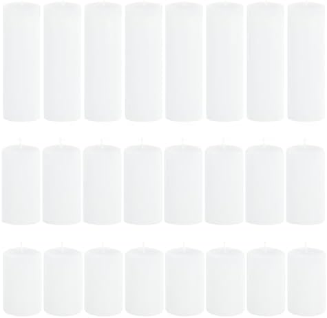 24-Pack White Pillar Candles Bulk Set by CHICERA