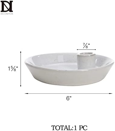 DN DECONATION White Ceramic Candle Holders, Modern Candlestick Holder with Tray, Boho Candle Holder, Unique Round Stoneware Candle Holder for Taper Candles, Halloween Christmas Fall Decor - Image 3