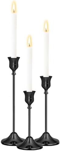 Black Candlestick Holders Set of 3 Weighted Stable Base by Unknown