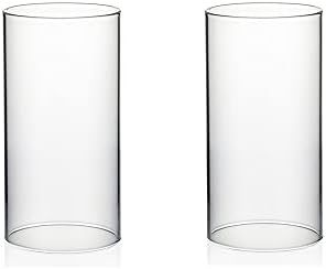WGVI Hurricane Candle Holder Sleeve, Wide 4", Height 8", 2 Pieces, Clear Glass Cylinder Open Both Ends, Chimney Shade Tube (HST0408_2pc) by WGVInternational-OpusGlassware