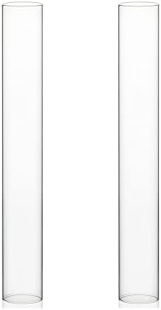 WGVI Hurricane Candle Holder Sleeve, Wide 4", Height 30", 2 Pieces, Clear Glass Cylinder Open Both Ends, Chimney Shade Tube (HST0430_2pc) by WGVInternational-OpusGlassware