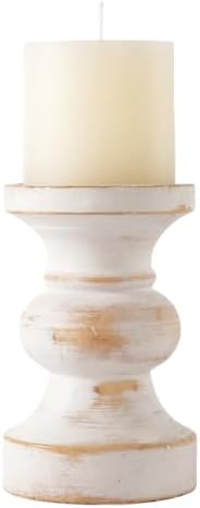 CedarLux Rustic Pillar Candle Holder, 6 Inch White Wooden Candlestick Holders, Farmhouse Candle Stands for Pillar Candle,Decorative Wood Candlestick Holders for Living Room, Table Centerpiece by CEDARLUX