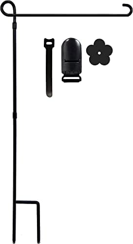 2PC Garden Flag Holder Stand, Weather-Proof Yard Flag Pole Black Metal Powder-Coated Flagpole with Tiger Clip and Rubber Stopper for Garden Flags Outdoor Decorations by YEAHOME