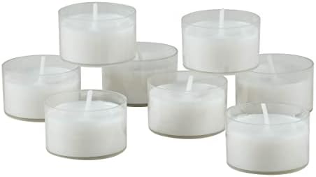 Stonebriar 48 Count White Unscented Smokeless Long Burning Clear Cup Tea Light Candles with 6 to 7 Hour Burn Time by StonebriarCollection