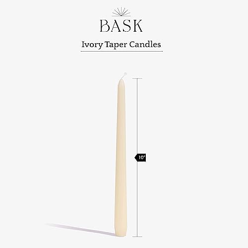 Bask 10-inch Taper Candles - Unscented and Dripless - Burns for 8 Hours - Home Decor for Dinner Table, Kitchen, and Bedroom - Perfect for a Romantic Date or Anniversary - 30-Pack - Ivory - Image 3