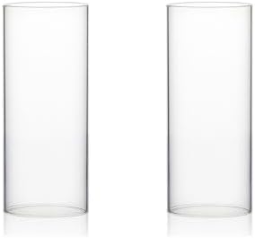 WGVI Hurricane Candle Holder Sleeve, Wide 3", Height 6", Clear Glass Cylinder Candleholder, Chimney Tube, Open Ended Candle Shade, 2 Piece by WGVInternational-OpusGlassware