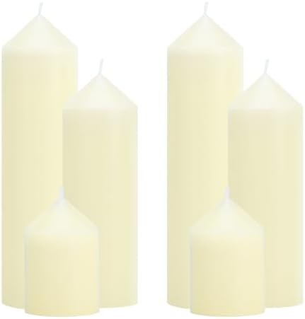 6 Pcs Ivory Pillar Candles Bulk Set, 3 Different Lengths 2 x 3/6/8 Inch (2 Each), Dripless Unscented Smokeless,Hurricane Candles,Gives You a Better Atmosphere When Organizing an Event Party. by Trxvxo
