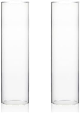 WGVI Hurricane Candle Holder Sleeve, Wide 3", Height 10", Clear Glass Cylinder Candleholder, Chimney Tube, Open Ended Candle Shade, 2 Piece by WGVInternational-OpusGlassware