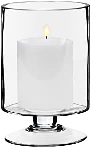 CYS EXCEL Glass Hurricane Pillar Candle Holder (H:8" W:4.75") | Multiple Size Choices Short Stem Candle Centerpieces | Stemmed Glass Cylinder Candle Vase - Image 4