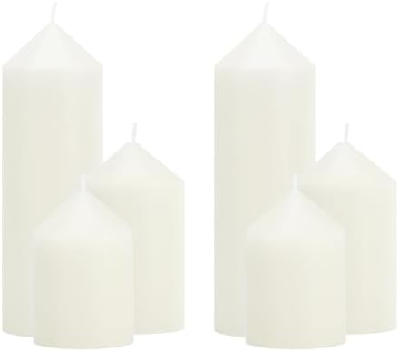 6 Pcs White Pillar Candles Bulk Set, 3 Different Lengths 2 x 3/4/6 Inch (2 Each), Dripless Unscented Smokeless,Hurricane Candles,Gives You a Better Atmosphere When Organizing an Event Party. by Trxvxo
