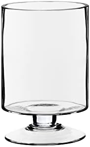 CYS EXCEL Glass Hurricane Pillar Candle Holder (H:8" W:4.75") | Multiple Size Choices Short Stem Candle Centerpieces | Stemmed Glass Cylinder Candle Vase by CYSEXCEL%C2%AE