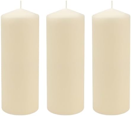Stonebriar Unscented Pillar Candles – 80 Hour Burn Time, Long-Lasting Wax Candles for Weddings, Holidays, Home Décor & Special Events, Pack of 3, Ivory, 3" x 8" by StonebriarCollection