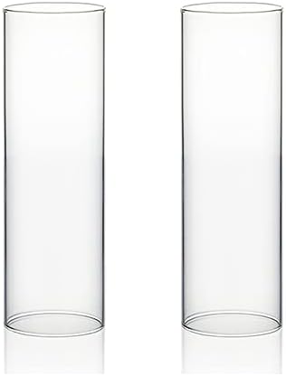 WGVI Hurricane Candle Holder Sleeve, Wide 2.5", Height 8", 2 Pieces, Clear Glass Cylinder Open Both Ends, Chimney Shade Tube (HST2508_2pc) by WGVInternational-OpusGlassware