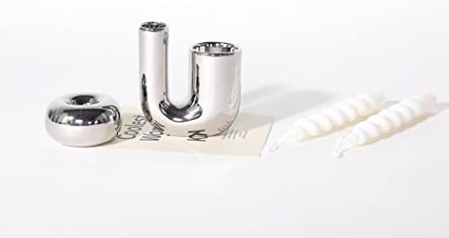 Silver Candlestick Holders, Decorative Taper Candle Holder Set Decor for Table Centerpiece Fireplace, Modern Silver Candle Holders Set, Aesthetic Ceramic Candle Stick Holder - Image 5