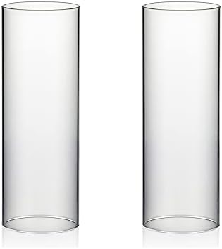 WGVI Hurricane Candle Holder Sleeve, Wide 3.5", Height 10", 2 Pieces, Clear Glass Cylinder Open Both Ends, Chimney Shade Tube (HST3510_2pc) by WGVInternational-OpusGlassware