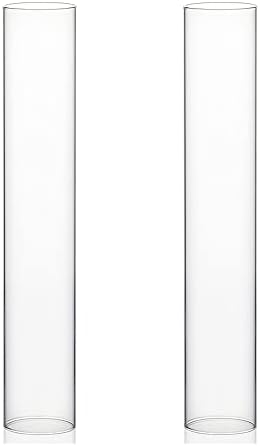 WGVI Hurricane Candle Holder Sleeve, Wide 4", Height 24", 2 Pieces, Clear Glass Cylinder Open Both Ends, Chimney Shade Tube (HST0424_2pc) by WGVInternational-OpusGlassware