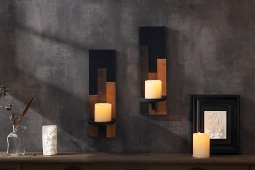 Wood Rustic Candle Sconces, Set of 2 Wall-Mounted Pillar Candle Holders, Antique Classical Wooden Candleholder for Farmhouse, Fireplace, Living Room, Bedroom, Rustic Home Decor - Image 5