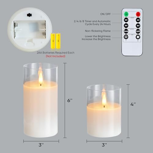 Amagic White Glass Real Wax Flameless LED Pillar Candles with Remote Timer - Image 5