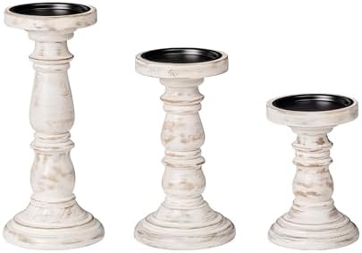 JFY Designs Alba Wood Candle Holders for Pillar, Farmhouse Fireplace Décor by JUSTFORYOUDESIGNS