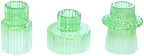 Vixdonos Colorful Glass Candlestick Holders Tealight Candle Holder Set for Table Centerpieces, Wedding Decor and Dinner Party (3 Pcs, Green White Gradient) by Vixdonos
