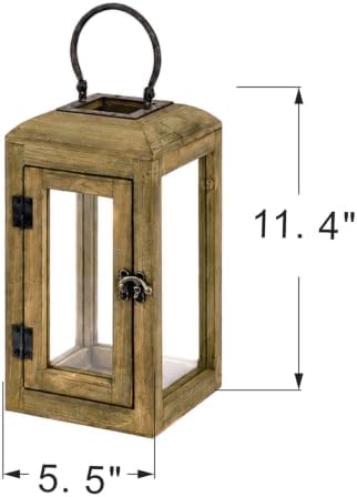 11" High Wooden Lantern Made of Solid Firwood in Handpainted Distressed Natural with Metal Handle,Hurricane Lantern, Farmhouse Lantern for Party, Deck, Front Porch (1, Mediterranean Brown, Small) - Image 2