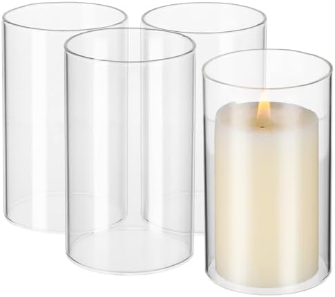 Ciieeo 4Pcs Open Ended Glass Hurricane Sleeves - 3.93 inches Height by 2.36 inches Diameter Circular Cylinder Shield Tubes for Tabletop Centerpieces Wedding Restaurant Replacement Chimney by Ciieeo
