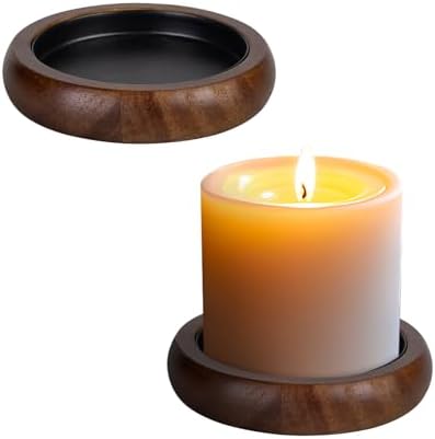 Candle Holder for Pillar Candle Set of 2, Farmhouse Wood Candle Plate, Rustic Wooden Candle Stand, Candles Tray Decorative for Living Room, Table Centerpiece, Brown by CEDARLUX