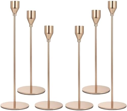 French Gold Candle Holders Set of 6, Metal Taper Candle Holders, Gold Candlestick Holders, Fits 2.2cm Thick Candle&Led Candles, for Table Centerpiece, Mantels, Weddings, Dining, Party by AUMAYCO