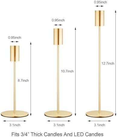 zeochyni French Gold Candlestick Holders Set of 3, Decor Taper Candle Holder for Wedding, Dinning, Party,Fits 3/4 Inch Thick Candle - Image 3